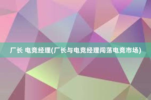 厂长 电竞经理(厂长与电竞经理闯荡电竞市场)