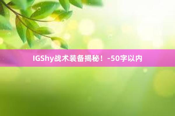 IGShy战术装备揭秘！-50字以内